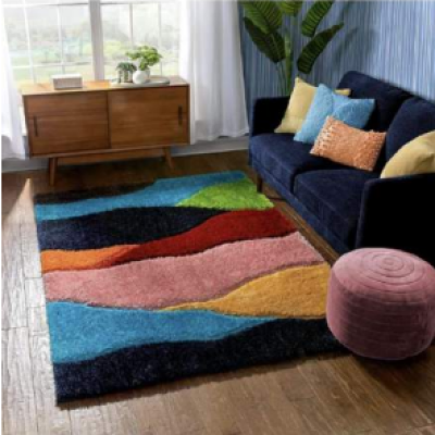 SHAGGY BLUE and BLACK COLOUR MICROFIBER RUGS