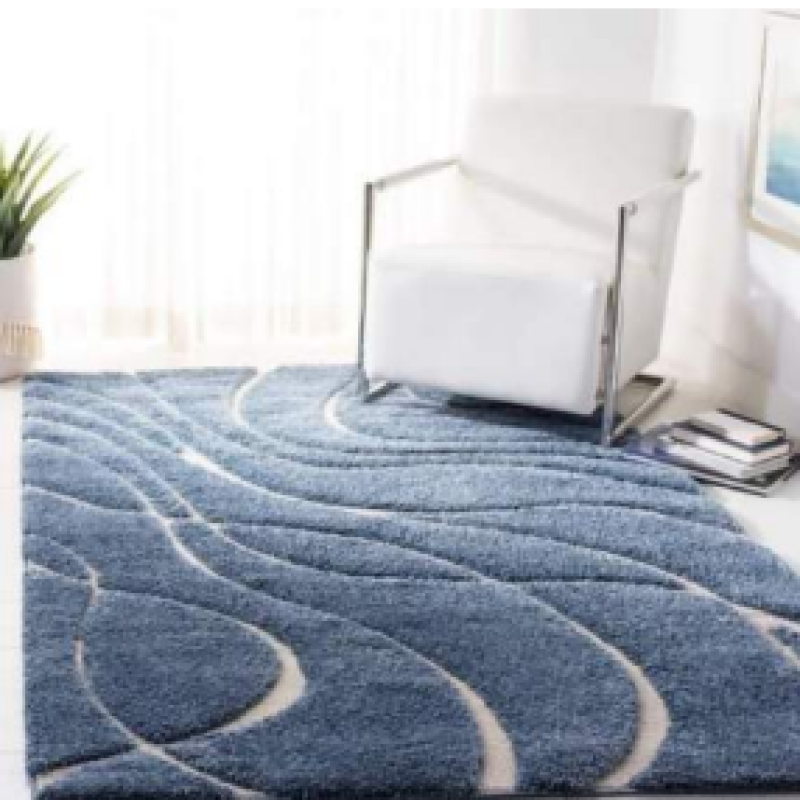 SHAGGY DARK BLUE and WHITE COLOUR MICROFIBER RUGS