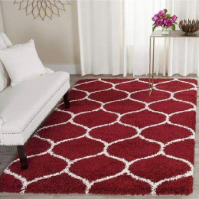 SHAGGY RED and WHITE COLOUR MICROFIBER RUGS