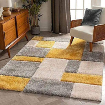 SHAGGY YELLOW and WHITE COLOUR MICROFIBER RUGS