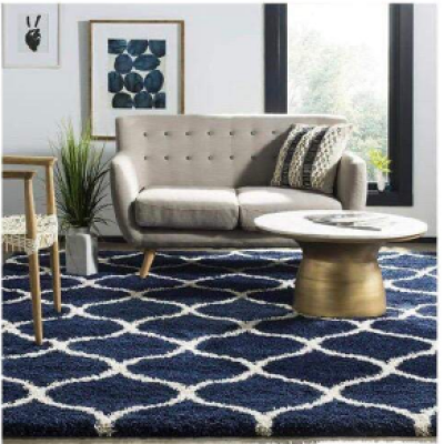 SHAGGY DARK BLUE and WHITE COLOUR MICROFIBER RUGS