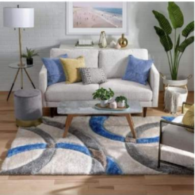 SHAGGY BLUE and WHITE COLOUR MICROFIBER RUGS