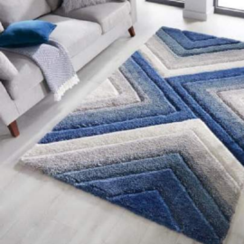 SHAGGY LIGHT BLUE and WHITE COLOUR MICROFIBER RUGS
