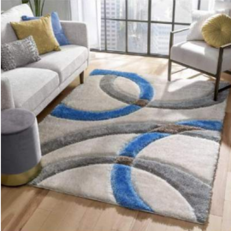 SHAGGY BLUE and BEIGE COLOUR MICROFIBER RUGS