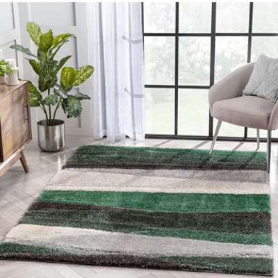 SHAGGY GREEN and BLACK COLOUR MICROFIBER RUGS