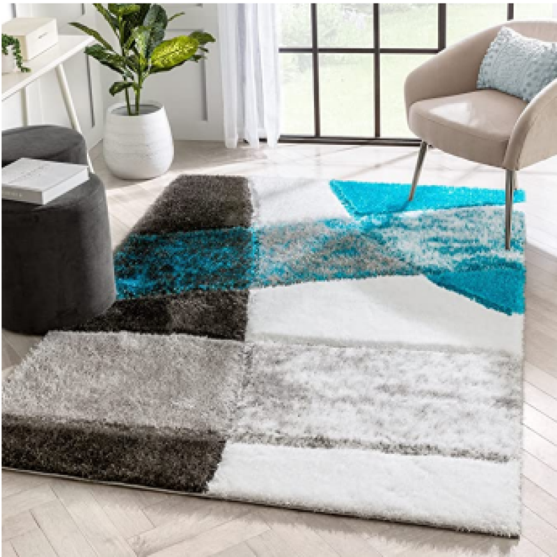 SHAGGY SKY BLUE and BLACK COLOUR MICROFIBER RUGS