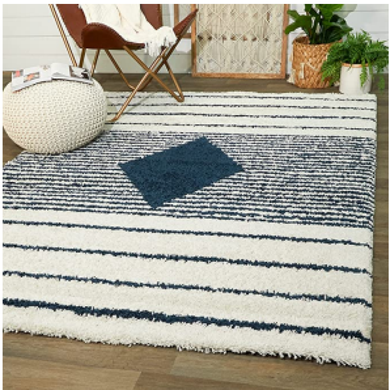 SHAGGY DARK BLUE and WHITE COLOUR MICROFIBER RUGS