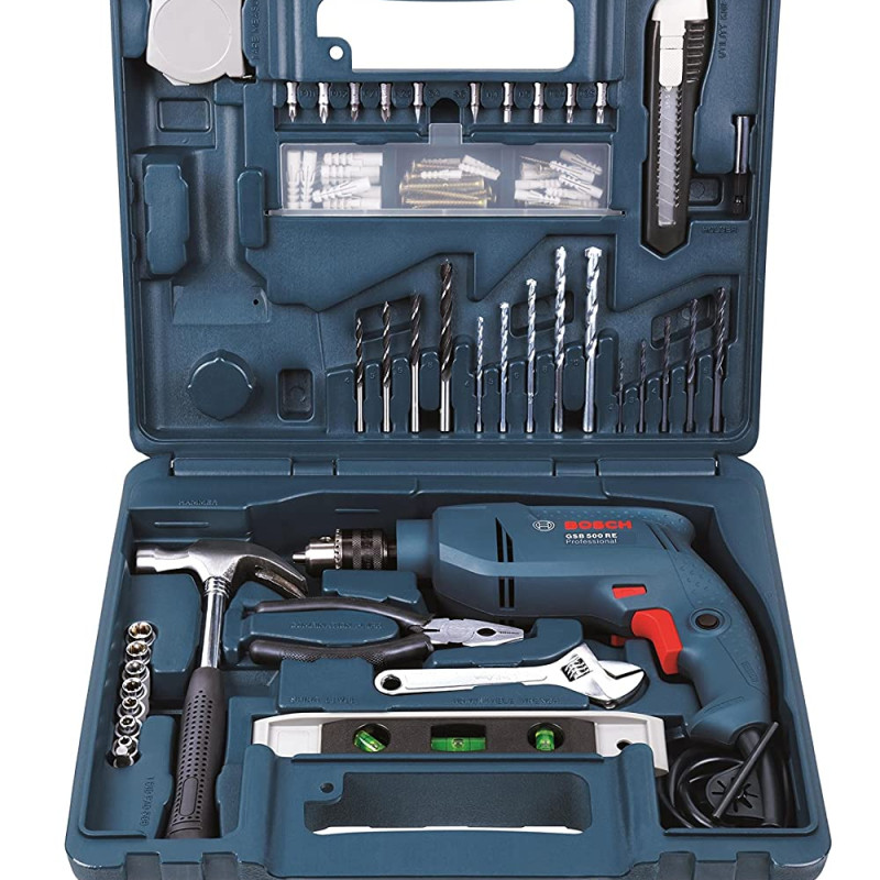 Bosch GSB 500W 500 RE Corded-Electric Drill Tool Set (Blue), 10 mm